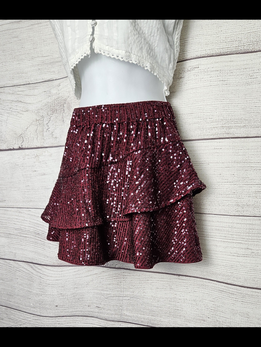abercrombie kids Burgundy Sequin Tiered Mini Skirt